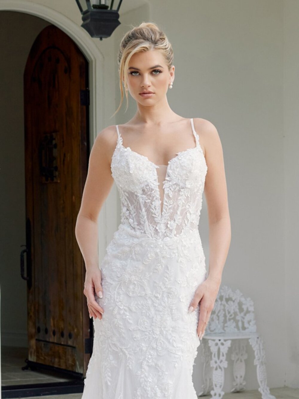 NEW WHITE Tulle & Lace Illusion Neckline Wedding Dress Floor Length JE1063L